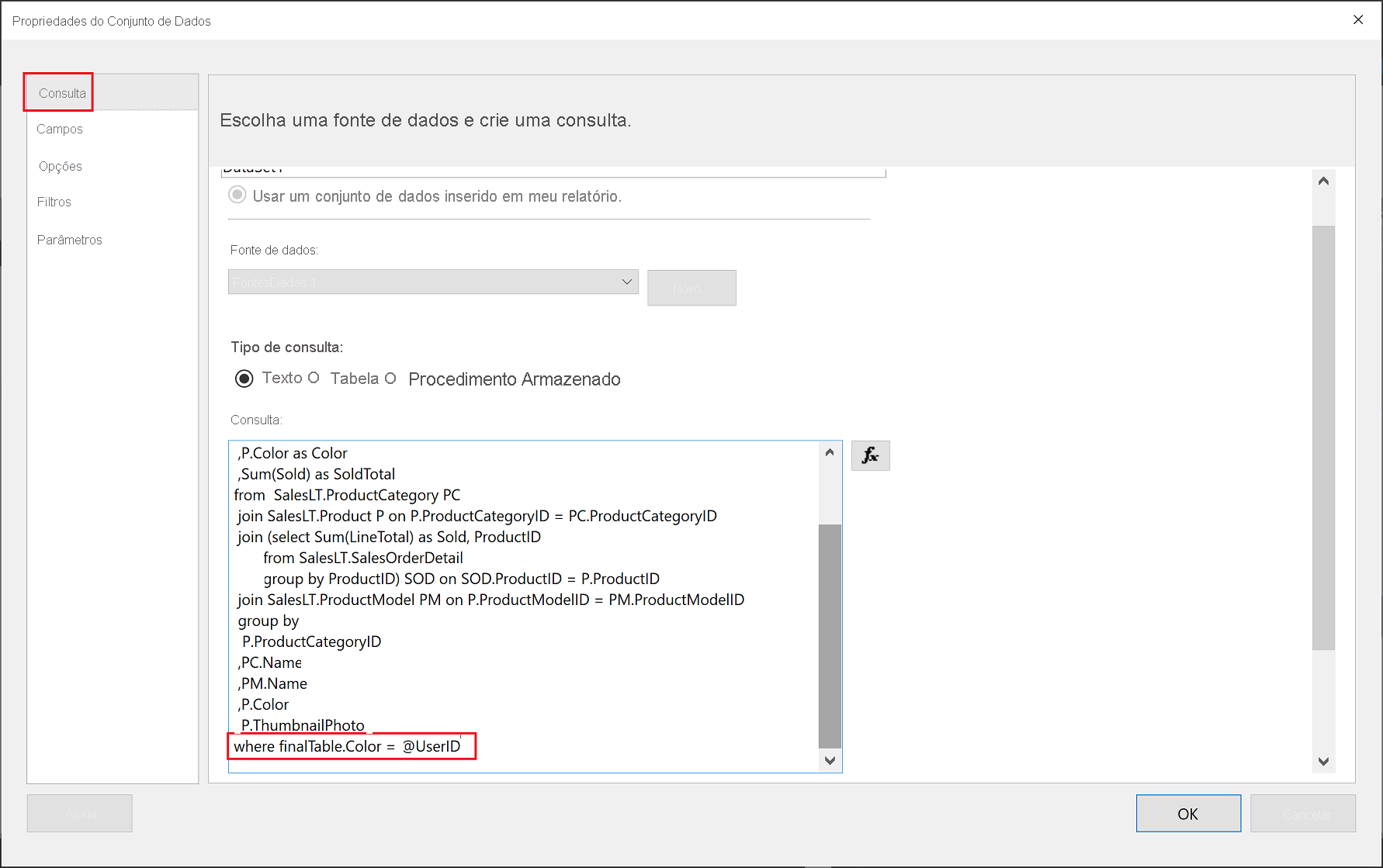 Editar consultas do Construtor de Relatórios do Power BI