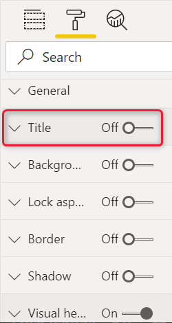 Screenshot of visualizations pane with the Title switch turned off. 