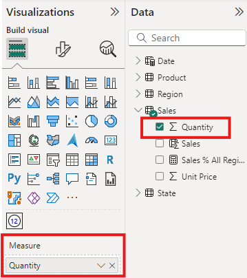 Captura de tela do campo Measure do cartão circular, no painel de visualização do serviço do Power BI.