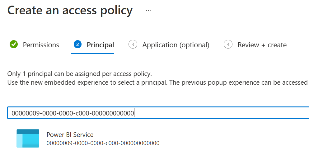 Captura de tela da tela Principal para selecionar uma nova entidade de segurança para a política de acesso.