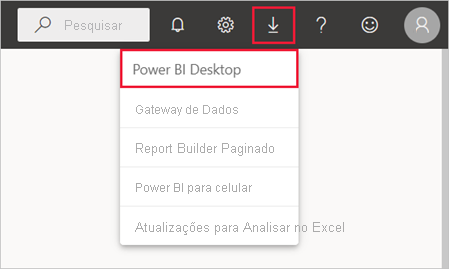 Captura de tela do serviço do Power BI mostrando a opção de download do Power BI Desktop.