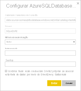 Captura de tela da caixa de diálogo Configurar o Banco de Dados SQL do Azure.