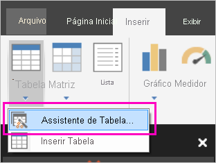 Captura de tela do botão Assistente de Tabela na faixa de opções Inserir.