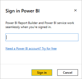 Captura de tela mostrando Entrar no Power BI.