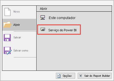 Captura de tela mostrando Abrir no serviço do Power BI.