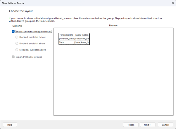 Captura de tela mostrando Escolher o layout.