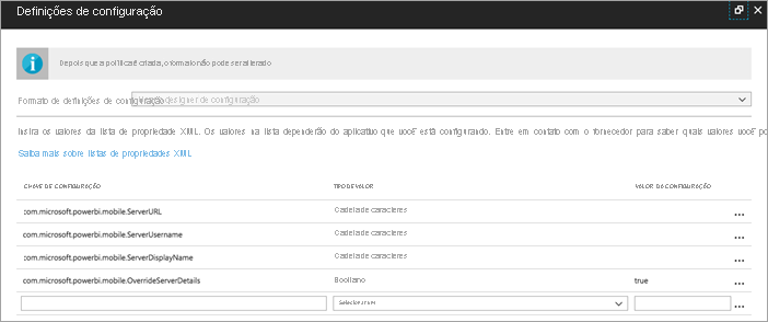 Intune configuration settings