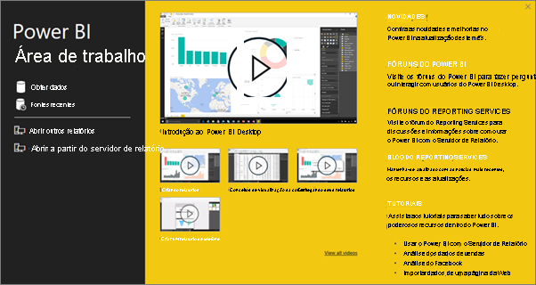 Power BI Desktop start screen