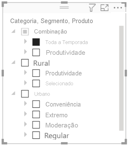 Segmentação de hierarquia no Power BI Desktop para o Servidor de Relatórios do Power BI.