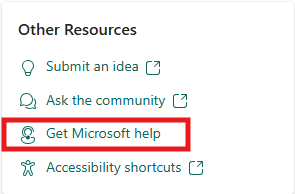 Captura de tela do cartão Outros Recursos com link para Obter Ajuda da Microsoft.