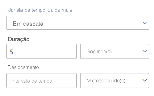 Captura de tela que mostra as configurações de duração e deslocamento de uma janela de tempo em cascata.