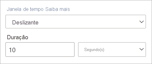 Captura de tela que mostra a configuração de duração de uma janela de tempo deslizante.