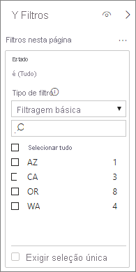 Caixa de diálogo de filtro