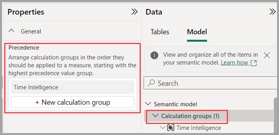 Captura de tela da configuração da precedência do grupo de cálculo.