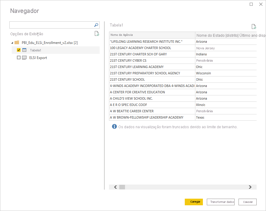 Screenshot of the Navigator dialog box with Table 1 chosen to load.