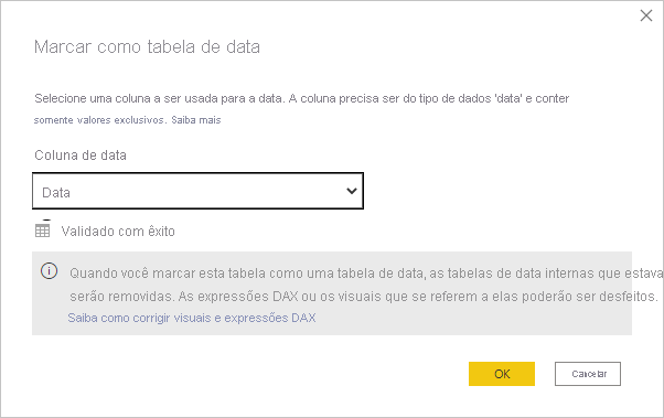 Captura de tela do Power BI Desktop mostrando a caixa de diálogo 