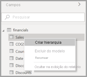 Screenshot of the original context menu for a field in Power BI Desktop.