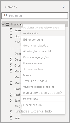 Screenshot of the new context menu for a table in Power BI Desktop.