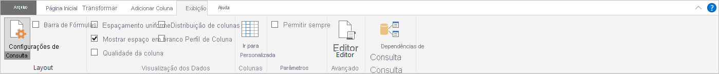 Captura de tela do Power BI Desktop mostrando a guia Exibir.