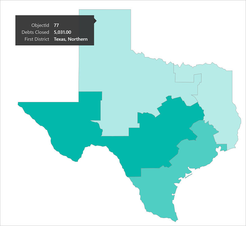 Captura de tela do mapa de formas do Texas.