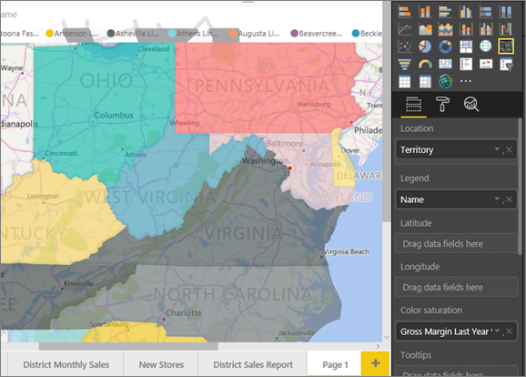 Captura de tela dos mapas preenchidos e do Bing.