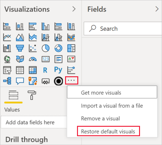 Captura de tela da opção para restaurar o painel de visualização para o padrão.