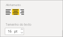 Captura de tela dos controles de Alinhamento com a opção Centro selecionada.