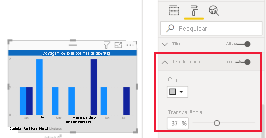 Captura de tela do gráfico de coluna clusterizado com a cor do plano de fundo atualizada.