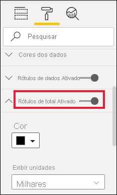 Captura de tela mostrando o controle deslizante da Etiqueta de total definido como Ativo.