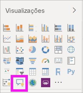 Captura de tela que mostra como selecionar o visual de P e R no painel visual Build de > Visualizações no Power BI.