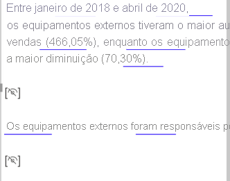 Captura de tela mostrando dois símbolos de resumo oculto dentro de um resumo de Narrativa inteligente.