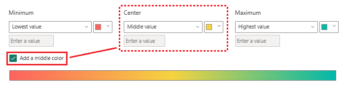 Captura de tela que mostra a caixa de diálogo Cor de fundo com a opção de valor central ou do meio disponível para configuração.