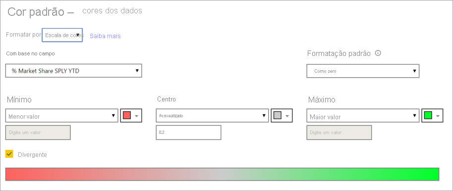 Captura de tela do diálogo de cores padrão com a escala de cores selecionada.