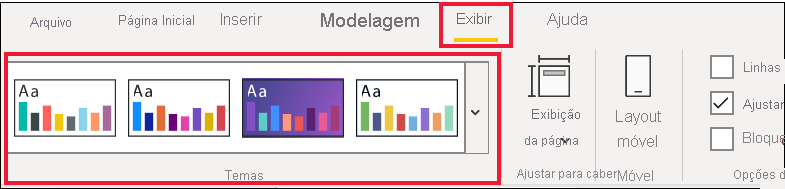 Captura de tela das opções de tema no menu Exibir.