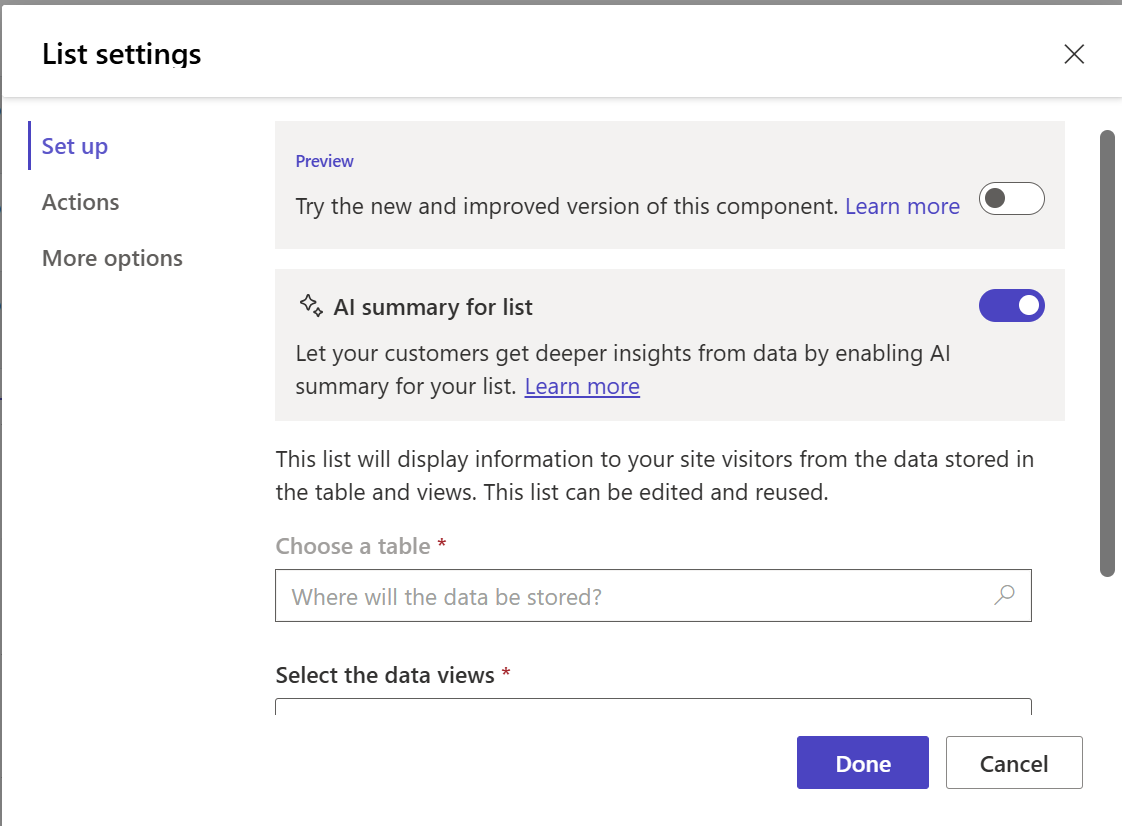 Captura de tela que mostra as configurações da lista na guia **Configurar**.