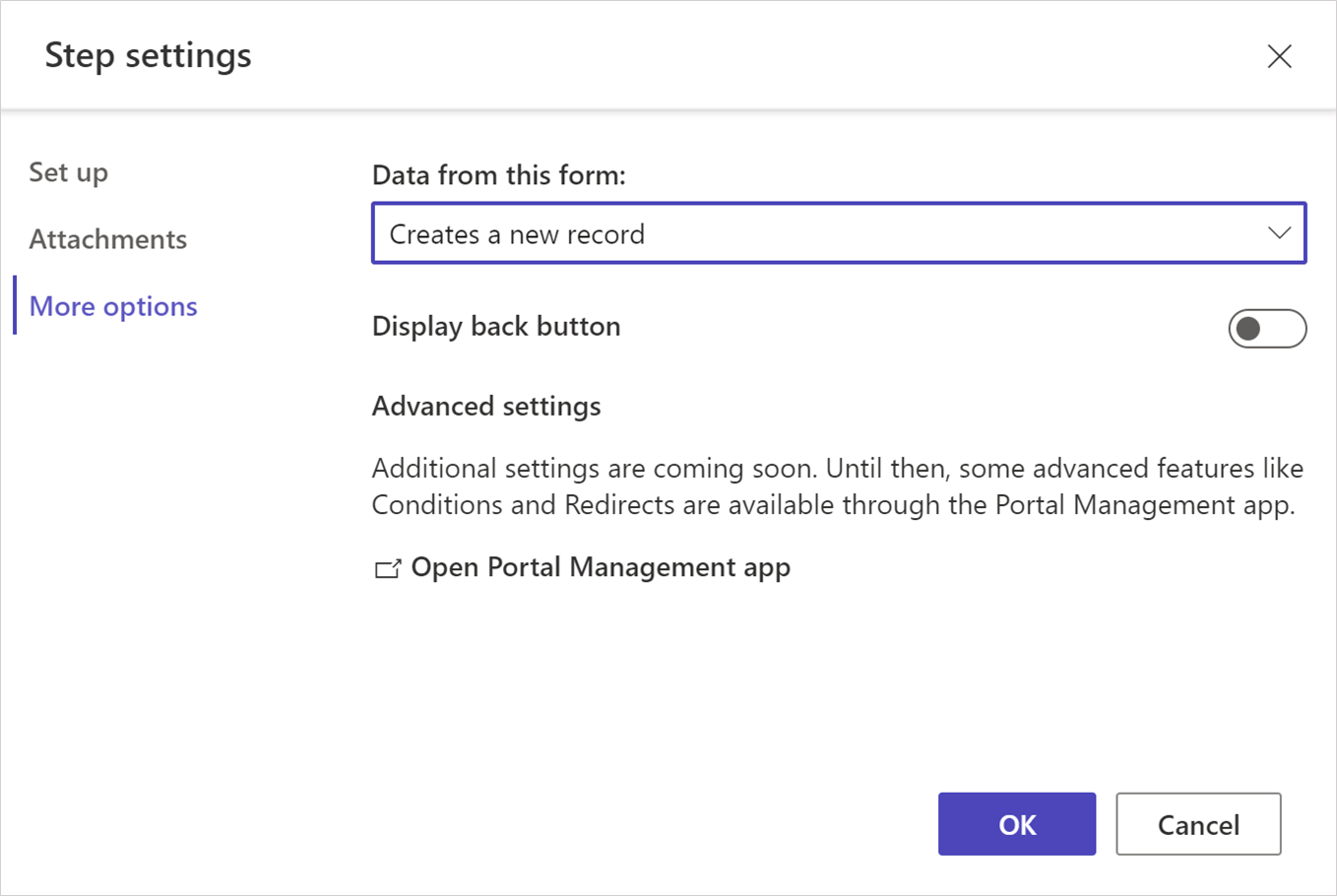 Captura de tela de Configurar mais opções.