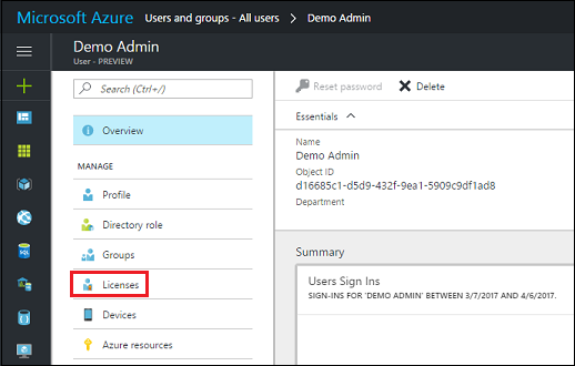 Atribua uma licença ao portal do Azure.