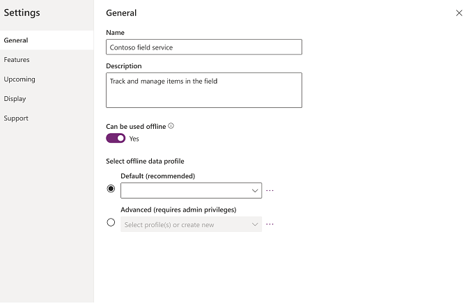 Habilite o uso offline nas configurações do aplicativo baseado em modelo.