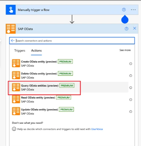 Power Automate actions query OData entities