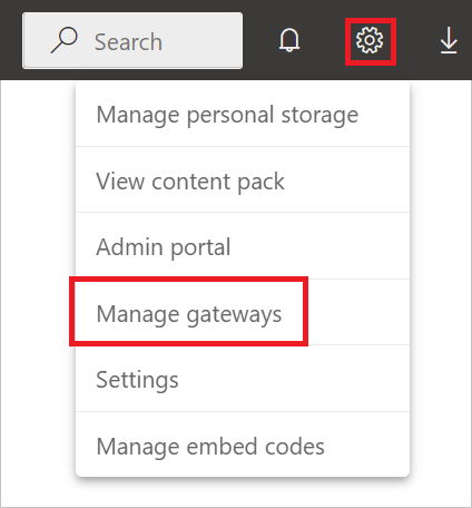 Imagem do menu Configurações com Gerenciar gateways enfatizada.