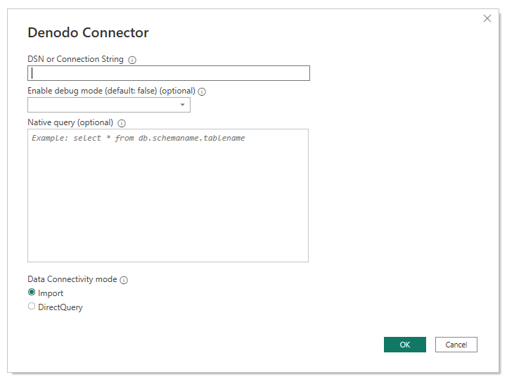 Diálogo do Conector Denodo.