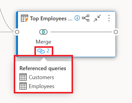 Consultas referenciadas estão listadas em um texto explicativo após passar o mouse sobre o ícone de link abaixo de uma etapa.