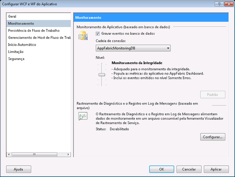 Configurar o monitoramento do AppFabric