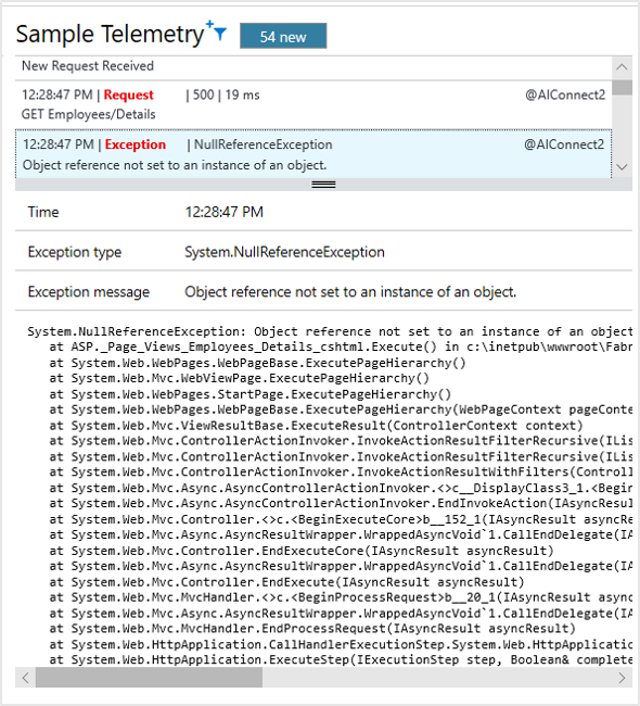 Captura de tela que mostra eventos de falha em atividade.