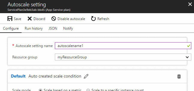 Captura de tela mostrando a página de configuração do Dimensionamento Automático com um nome inserido para a configuração.