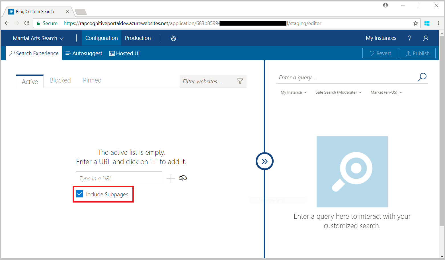 Página de definição de captura de tela de URL