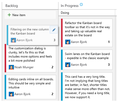 Reordering on the Kanban board