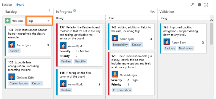 Kanban board: filtering new items