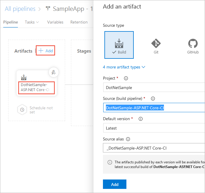 Selecting the build artifact