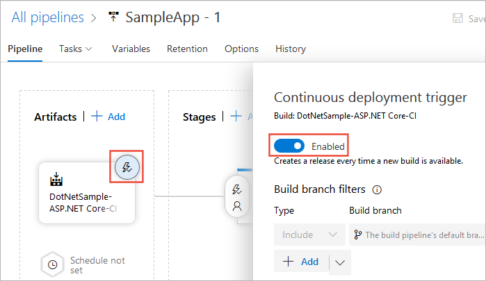 Checking or setting the Continuous deployment trigger